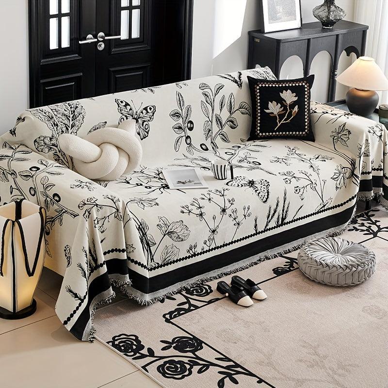 Soft & Cozy Chenille Reversible Sofa Cover Blanket - Double-Sided Retro Design - topspet