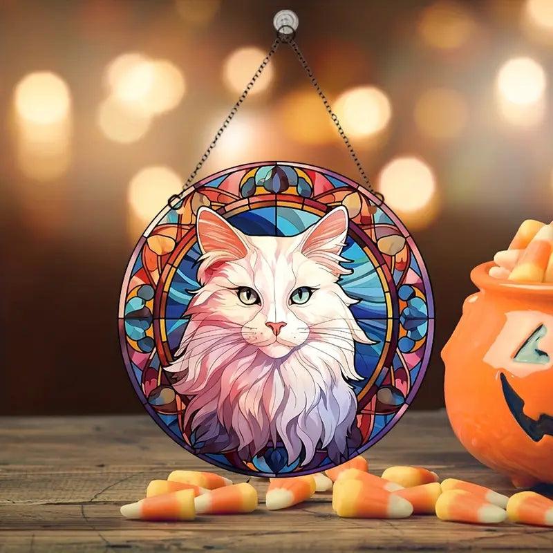 Halloween Decoration Round Acrylic Stain Hanging For Cat Lovers - topspet