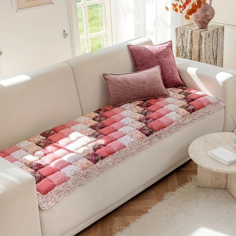 Garden Style Patchwork Cotton Sofa Cover Non-Slip Thickened Pet Friendly for Loveseat and Sofa, Easy Care Hand-Stitched Couch Pad with Spot-Clean Instructions - topspet