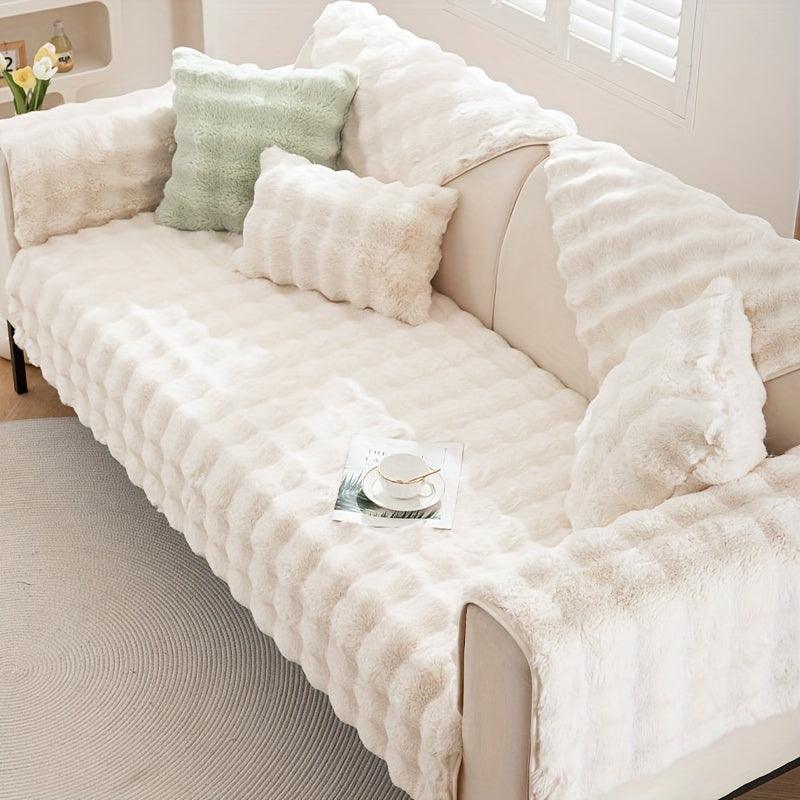 Soft & Cozy Imitation Rabbit Plush Sofa Cover - Winter Warm, Thick, Non-Slip - topspet