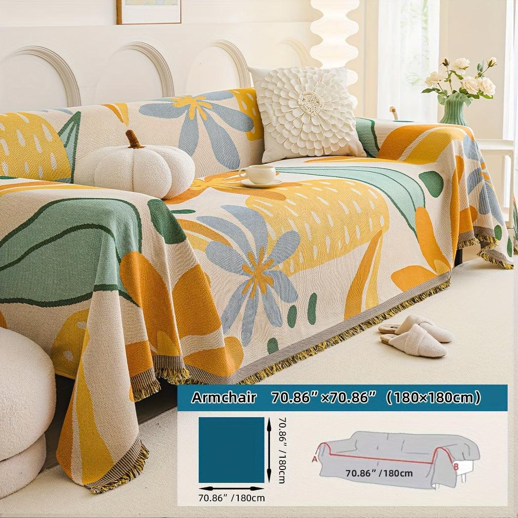 Boho Chic Colorful Sofa Cover with Tassels - All-Season Non-Slip Couch Protector - topspet