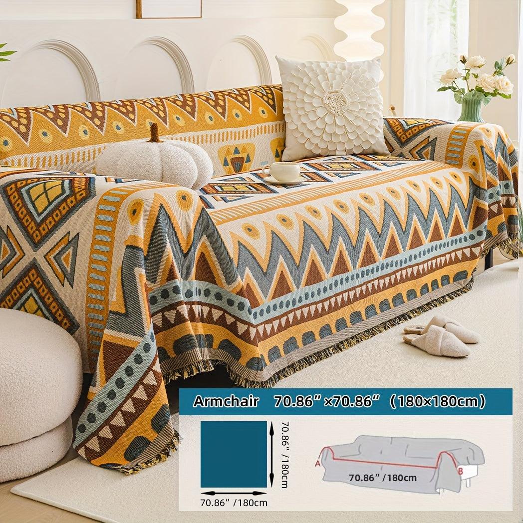 Boho Chic Colorful Sofa Cover with Tassels - All-Season Non-Slip Couch Protector - topspet