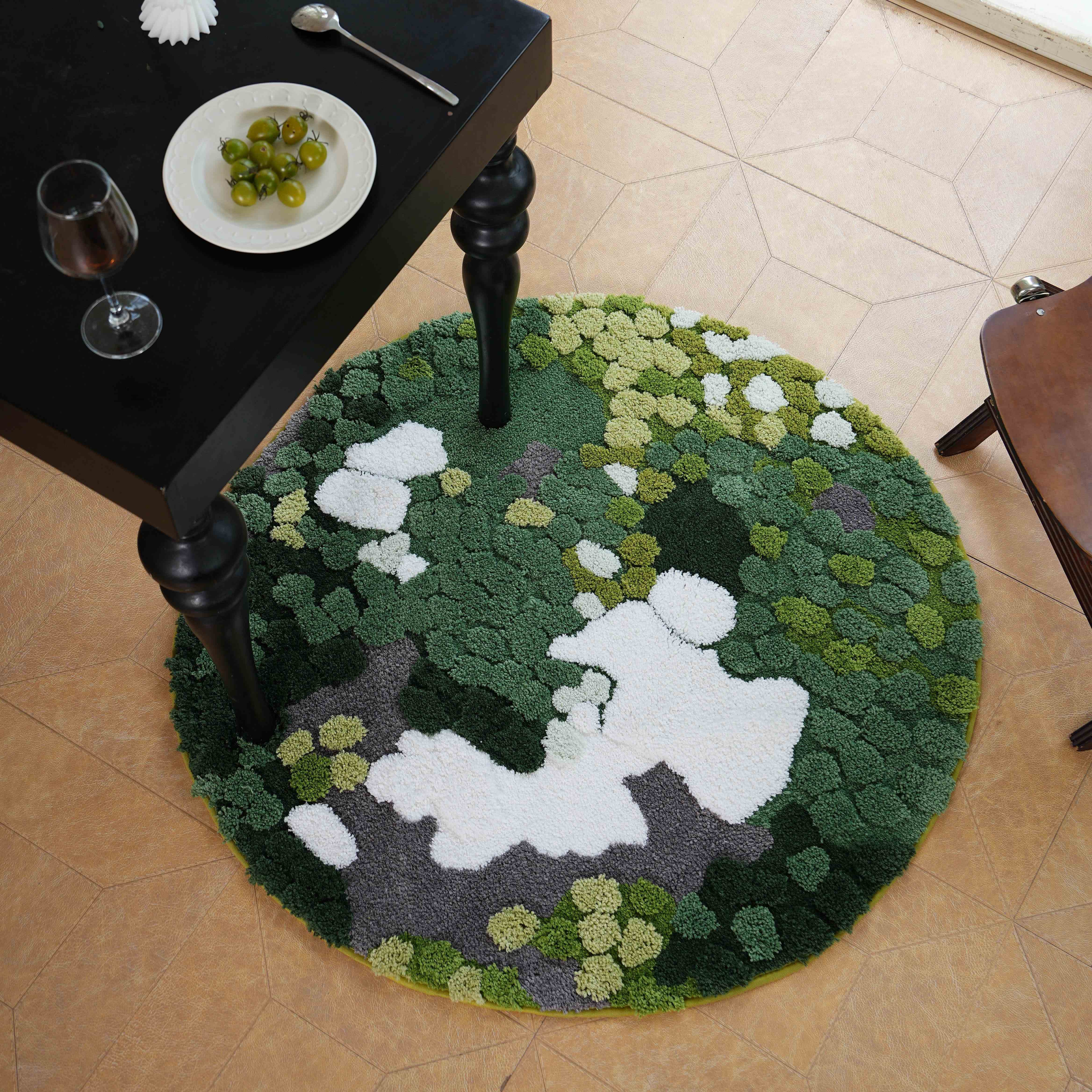 Floral Round Washable Rug – Stylish Green Entryway & Home Accent Rug