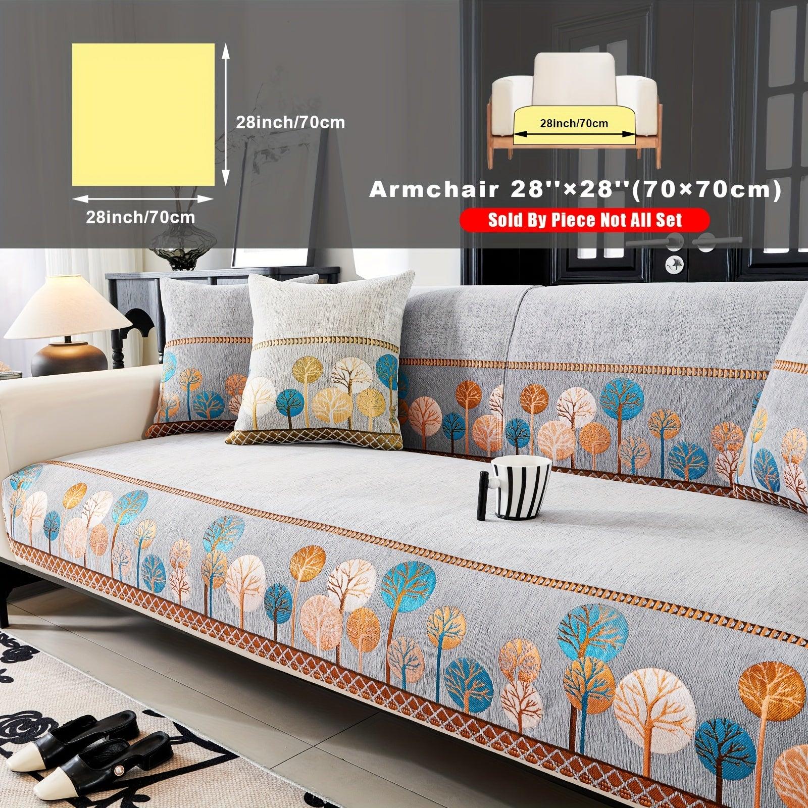 Boho Thick Chenille Fabric Sofa Cover with Tree Embroidery and Active Printing - topspet