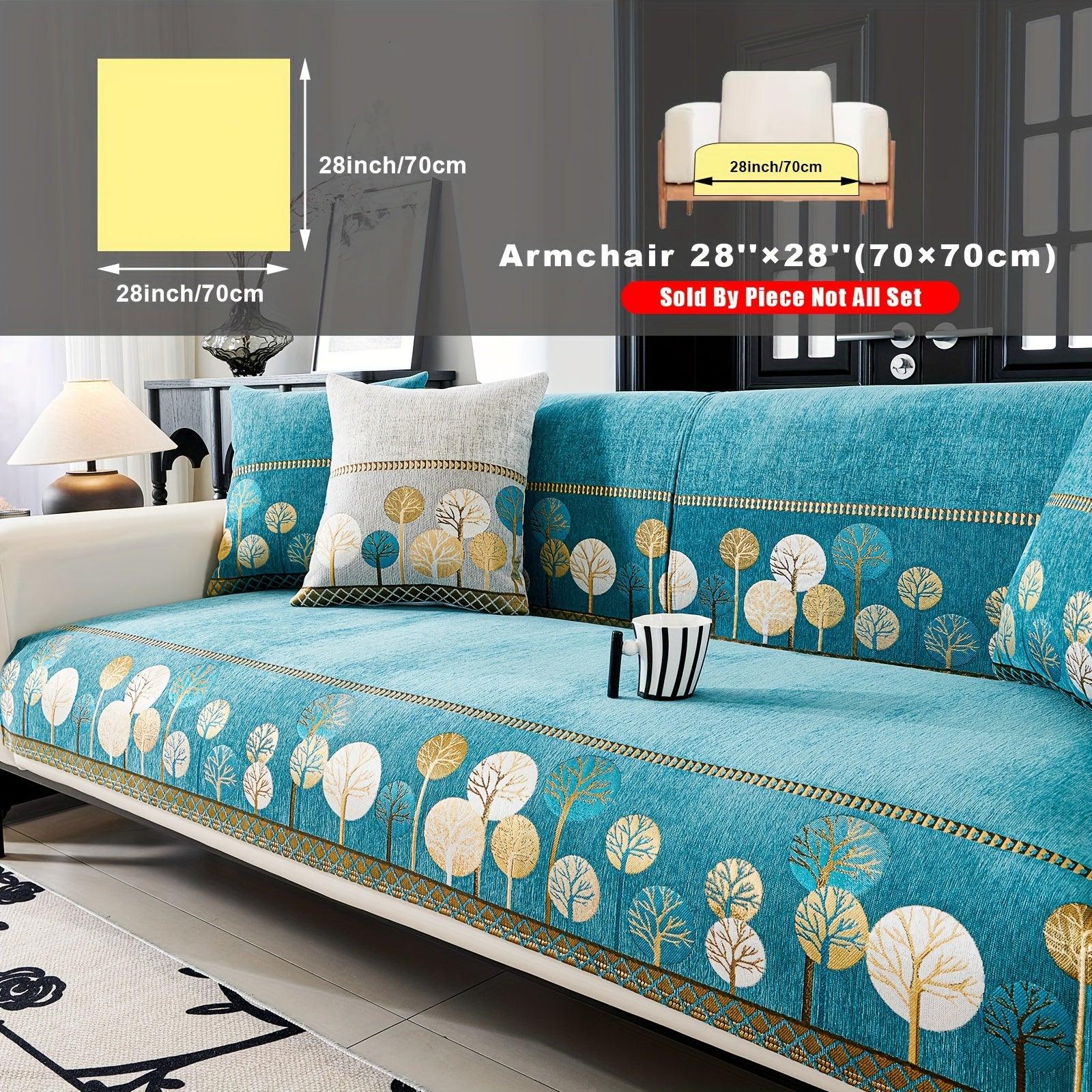 Boho Thick Chenille Fabric Sofa Cover with Tree Embroidery and Active Printing - topspet
