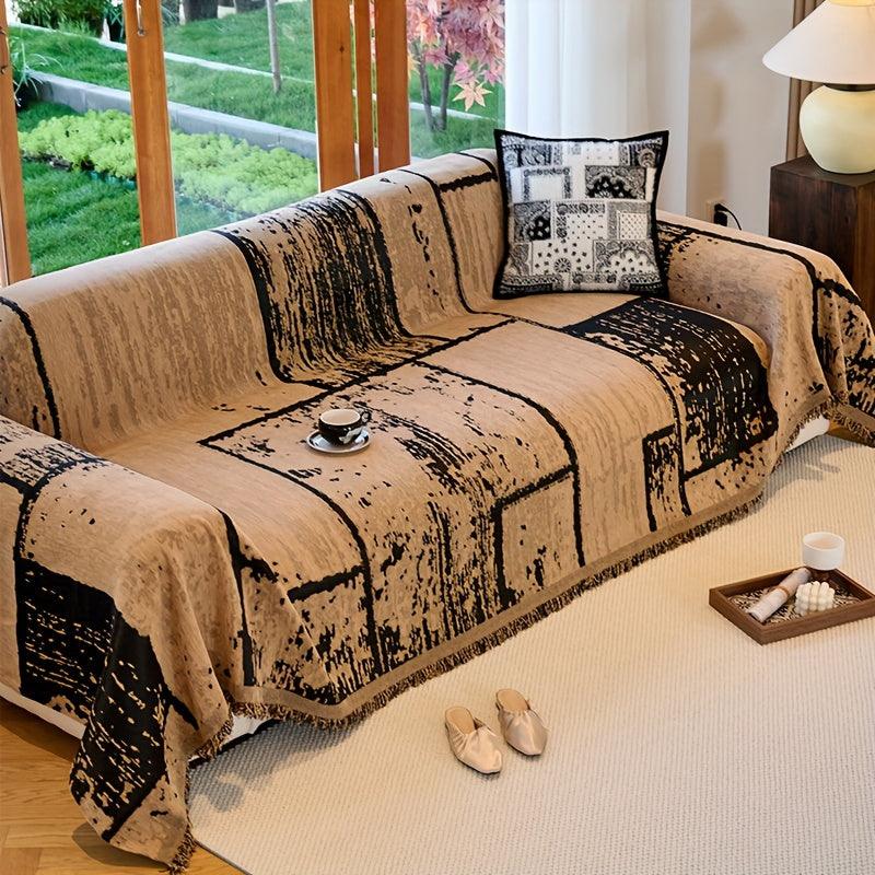 Luxury European-Style Slipcover, Minimalist Non-slip Sofa Cover, Modern Pattern Throw Blanket, Machine Washable, Furniture Protector From Pets For Bedroom - topspet