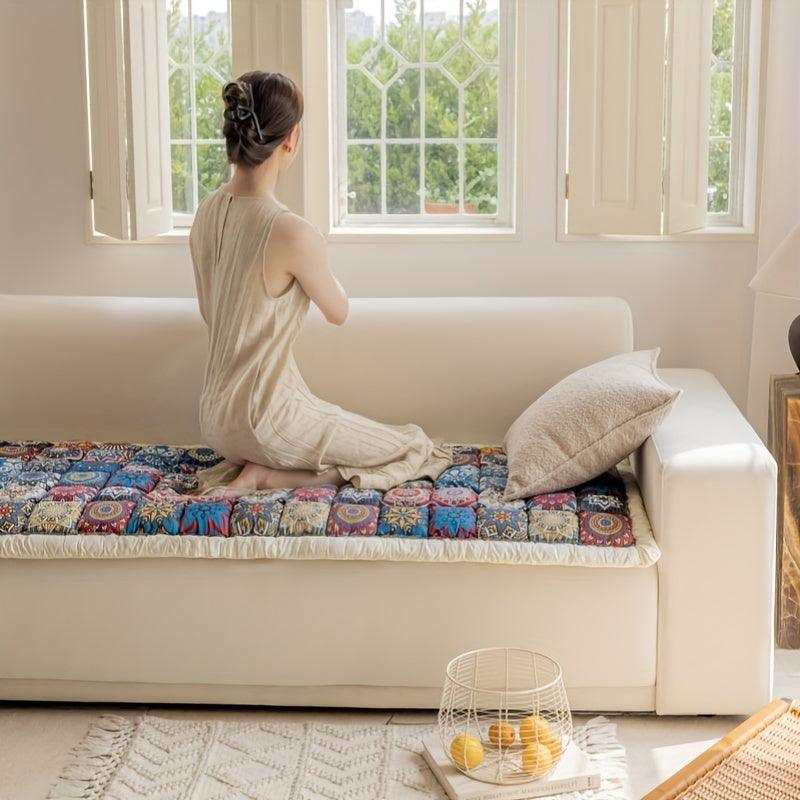 Bohemian Chic Moroccan Blue Sofa Cover - Handcrafted, Thick Non-Slip Couch Protector for All Seasons, Fits 2/3-Seater Sofas - topspet