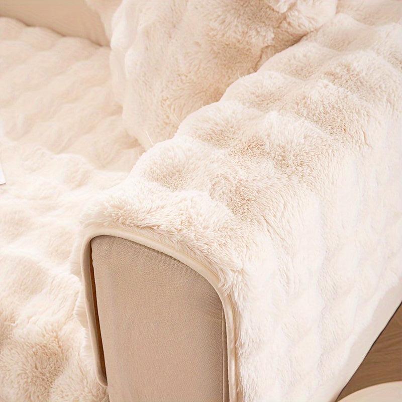 Soft & Cozy Imitation Rabbit Plush Sofa Cover - Winter Warm, Thick, Non-Slip - topspet