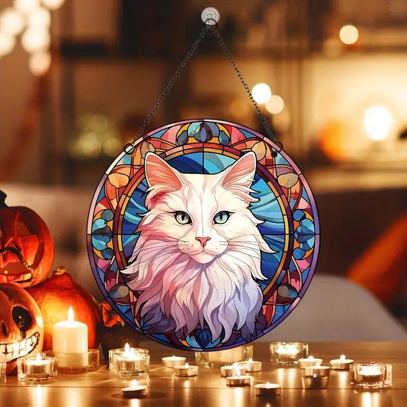 Halloween Decoration Round Acrylic Stain Hanging For Cat Lovers - topspet