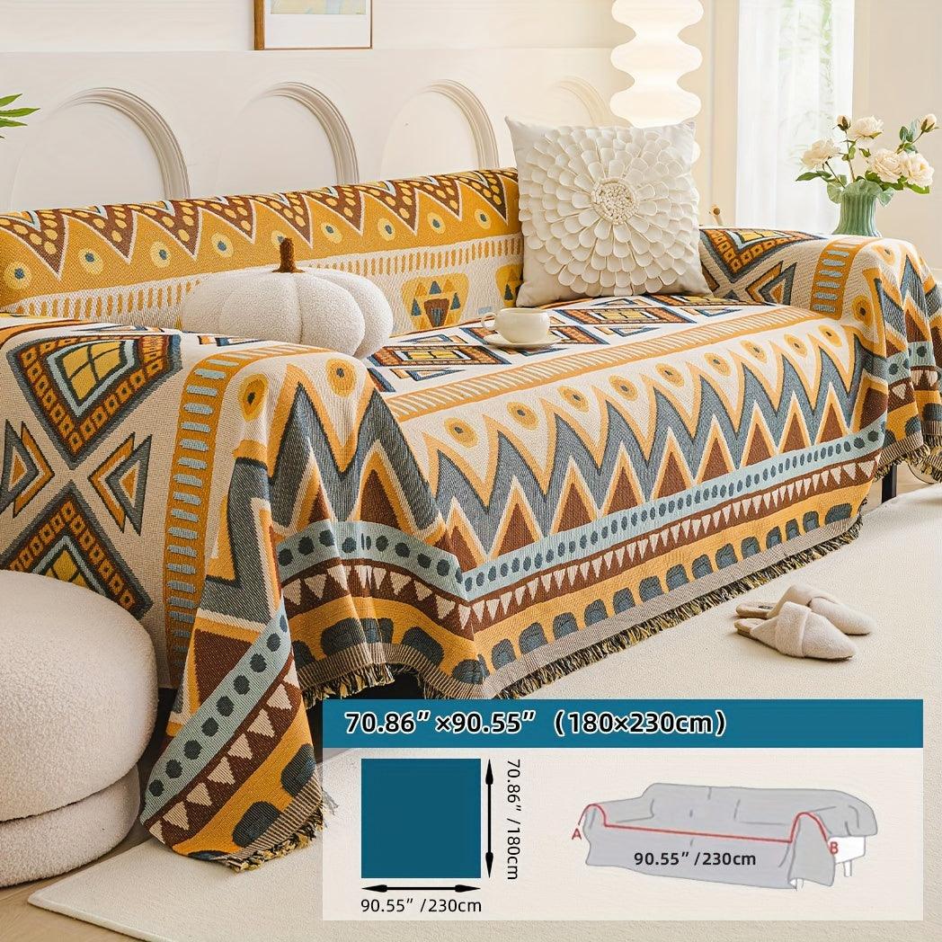 Boho Chic Colorful Sofa Cover with Tassels - All-Season Non-Slip Couch Protector - topspet