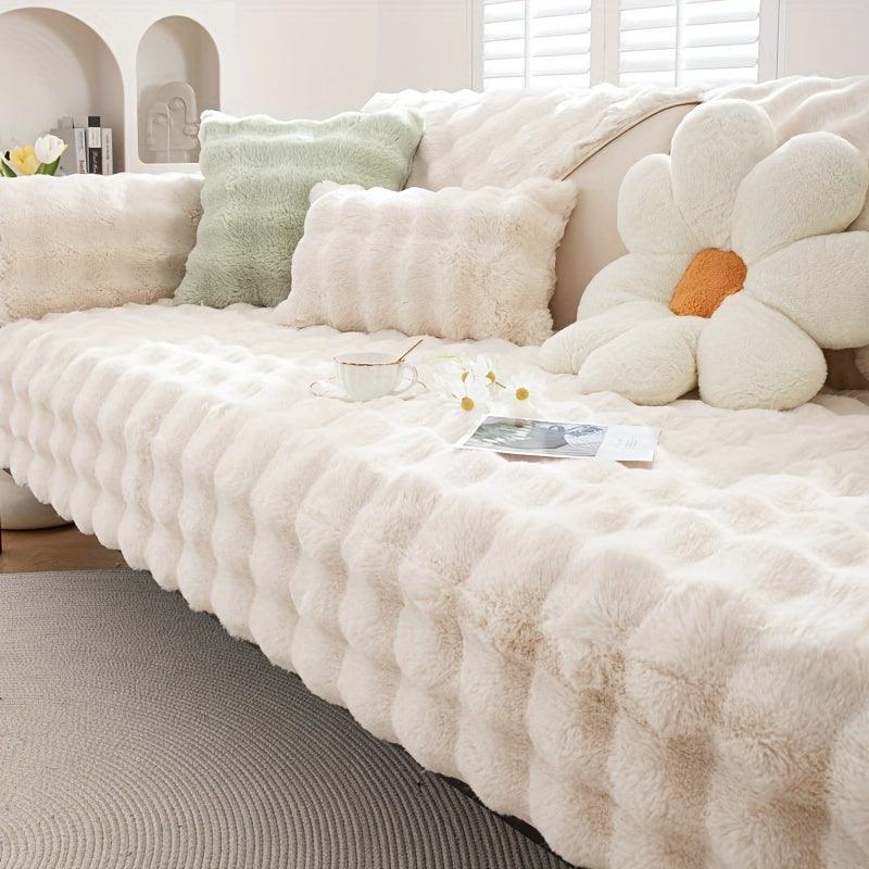 Soft & Cozy Imitation Rabbit Plush Sofa Cover - Winter Warm, Thick, Non-Slip - topspet