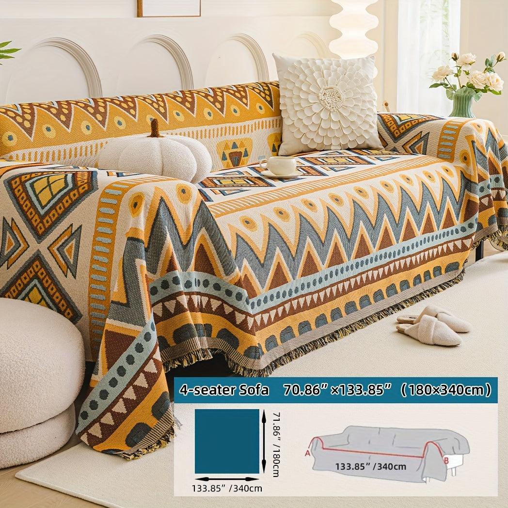 Boho Chic Colorful Sofa Cover with Tassels - All-Season Non-Slip Couch Protector - topspet