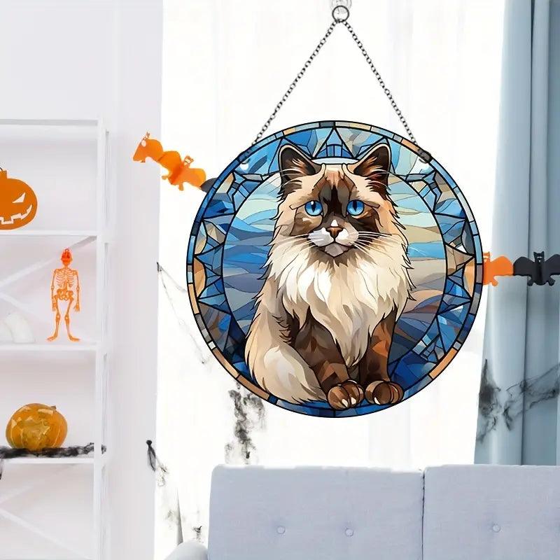 Halloween Decoration Round Acrylic Stain Hanging For Cat Lovers - topspet