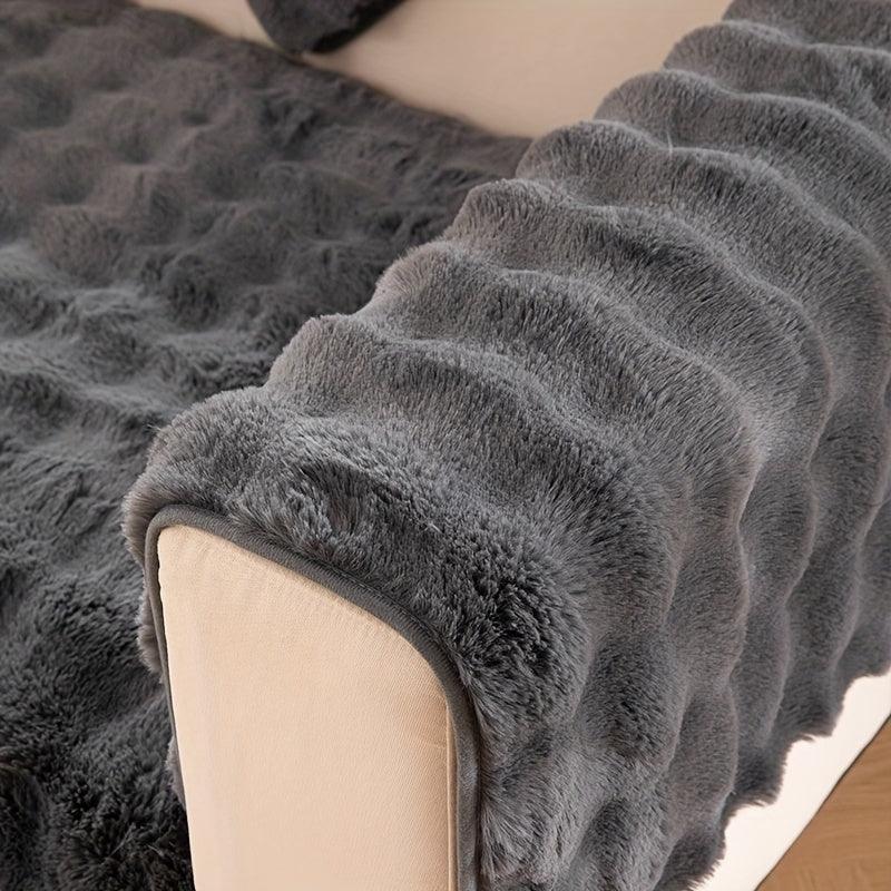 Soft & Cozy Imitation Rabbit Plush Sofa Cover - Winter Warm, Thick, Non-Slip - topspet