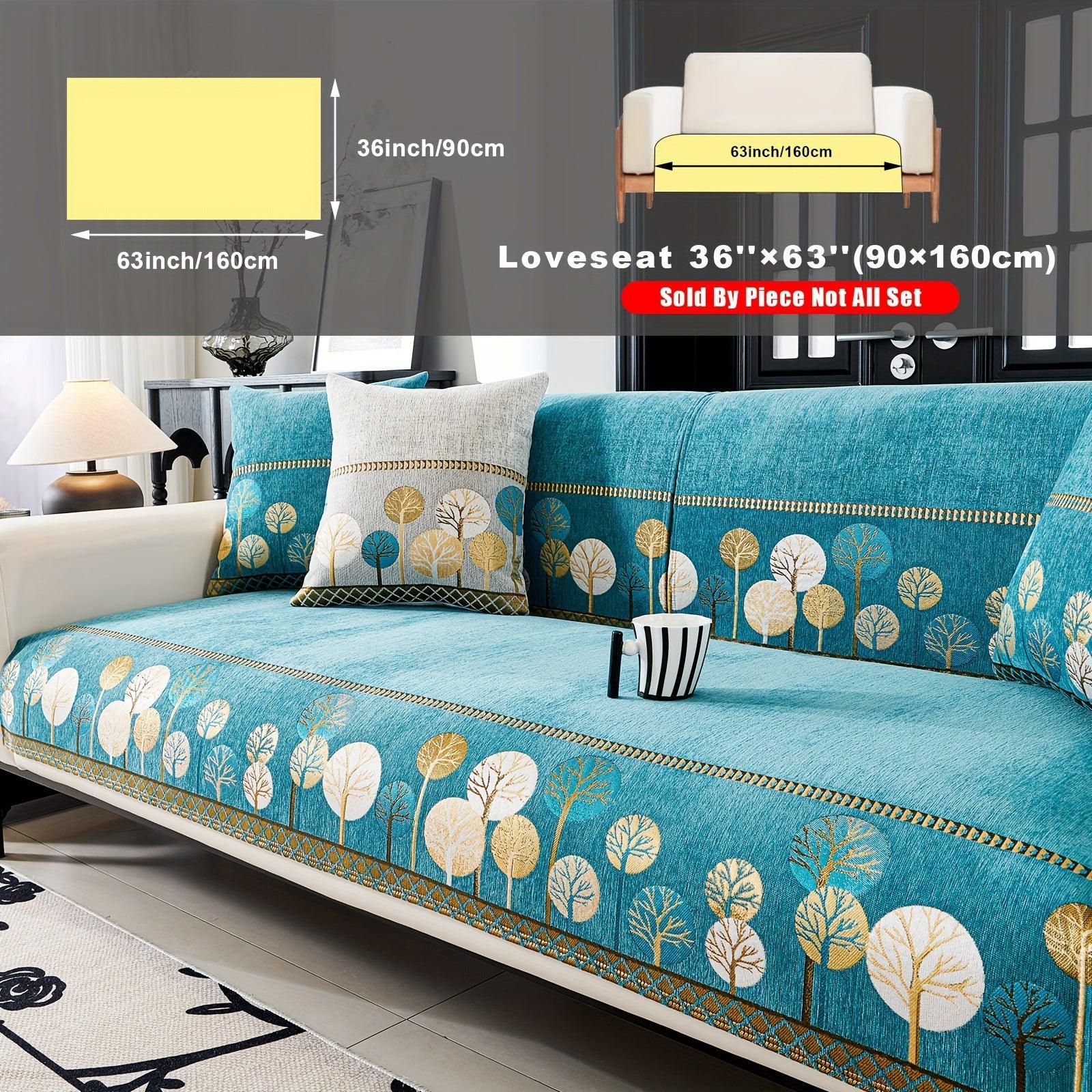 Boho Thick Chenille Fabric Sofa Cover with Tree Embroidery and Active Printing - topspet
