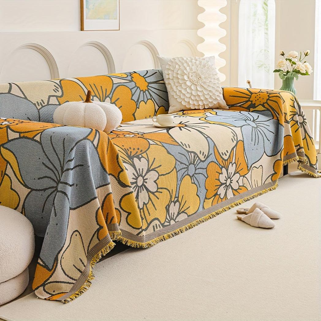 Boho Chic Colorful Sofa Cover with Tassels - All-Season Non-Slip Couch Protector - topspet
