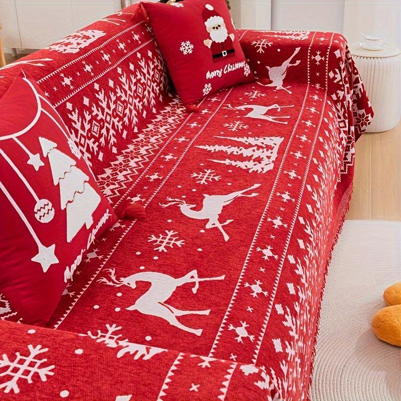 Festive Red Christmas Sofa Cover - Suitable for 1-4 Seat Sofas - topspet
