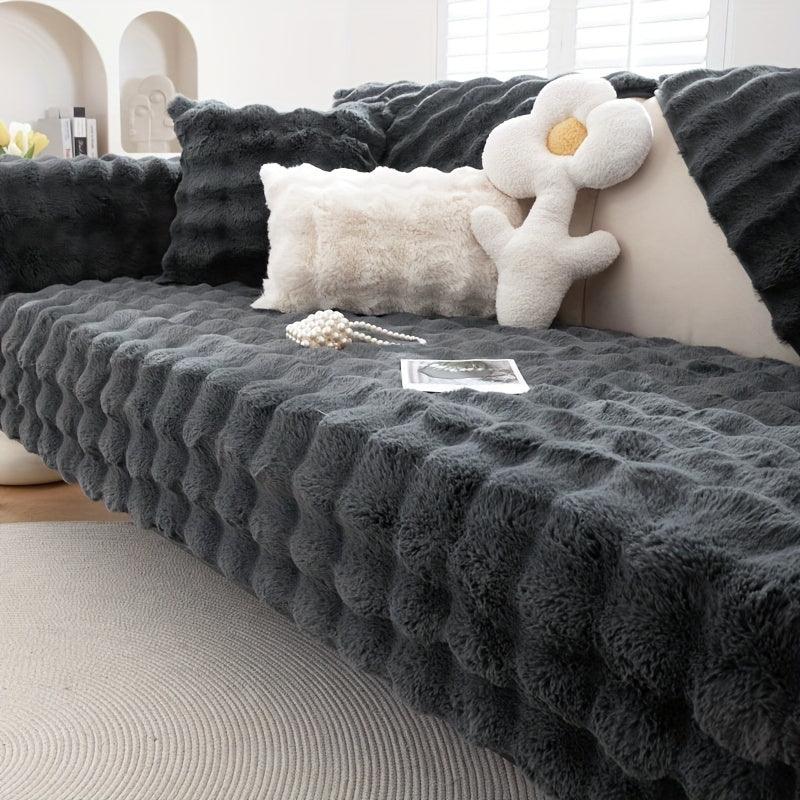 Soft & Cozy Imitation Rabbit Plush Sofa Cover - Winter Warm, Thick, Non-Slip - topspet
