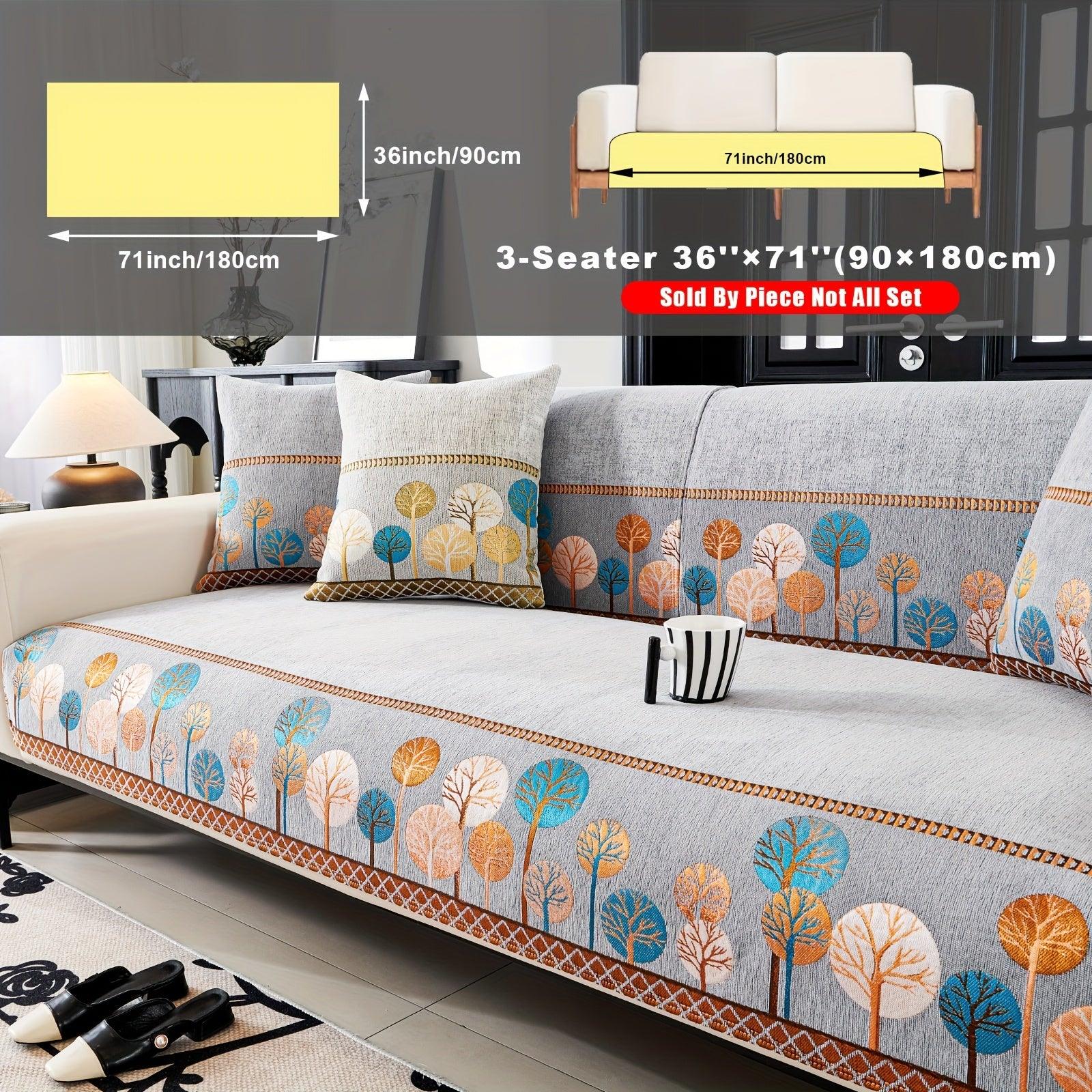 Boho Thick Chenille Fabric Sofa Cover with Tree Embroidery and Active Printing - topspet