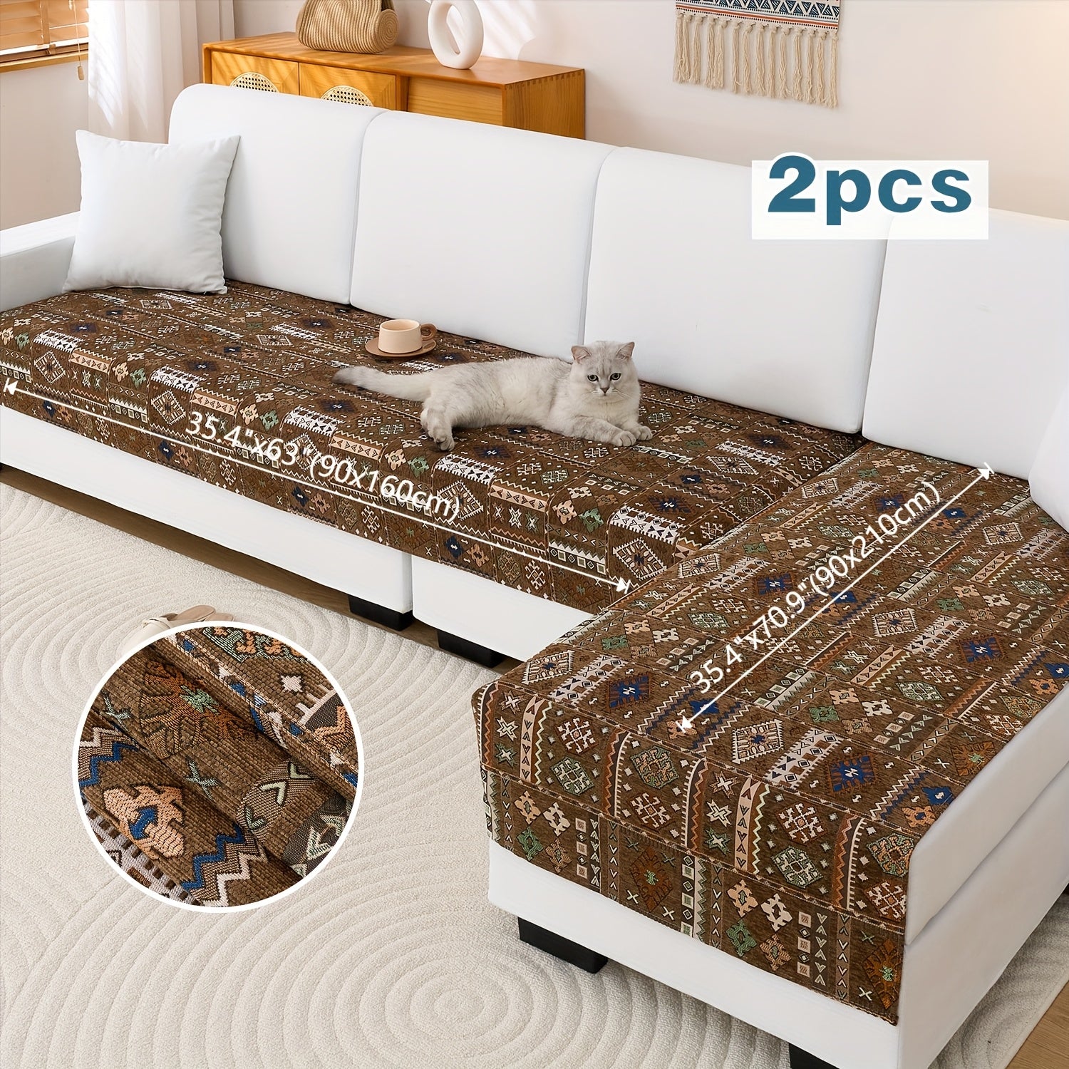 L Shape Couch Slip Cover – Cat Proof Chaise Couch Cover in Soft Linen Fabric