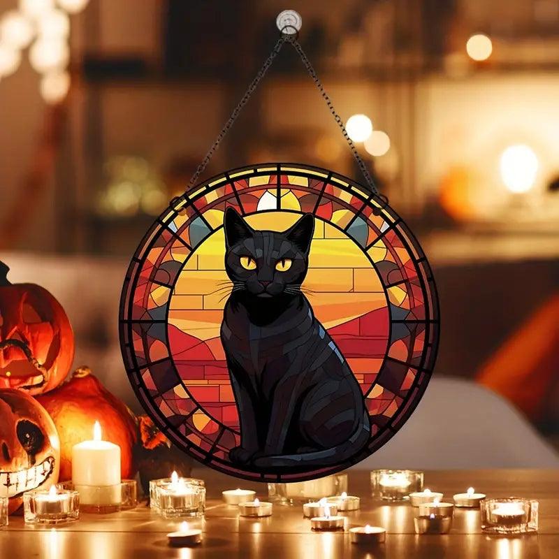Halloween Decoration Round Acrylic Stain Hanging For Cat Lovers - topspet