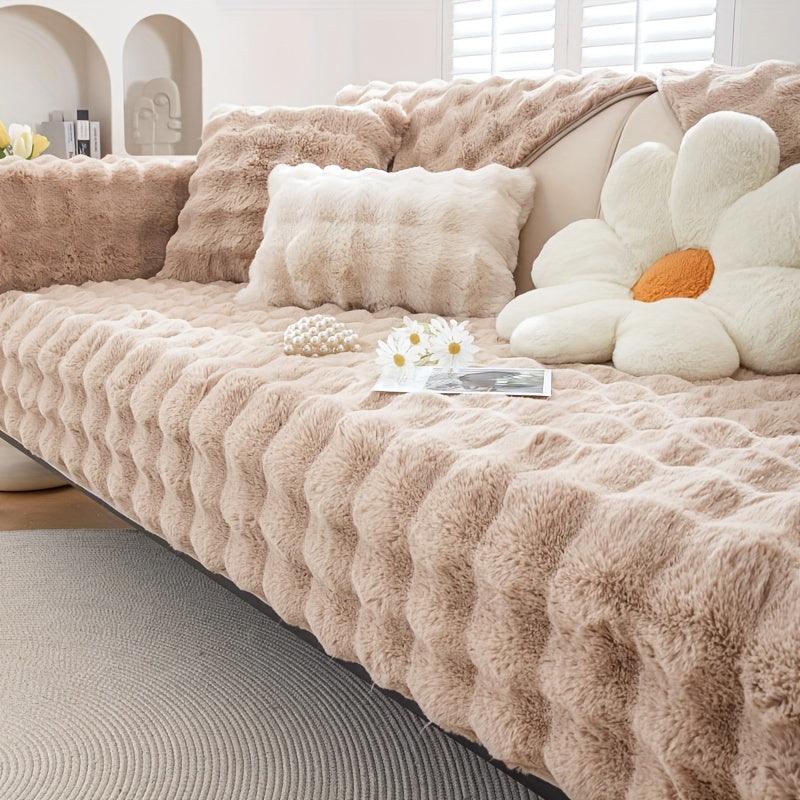 Soft & Cozy Imitation Rabbit Plush Sofa Cover - Winter Warm, Thick, Non-Slip - topspet