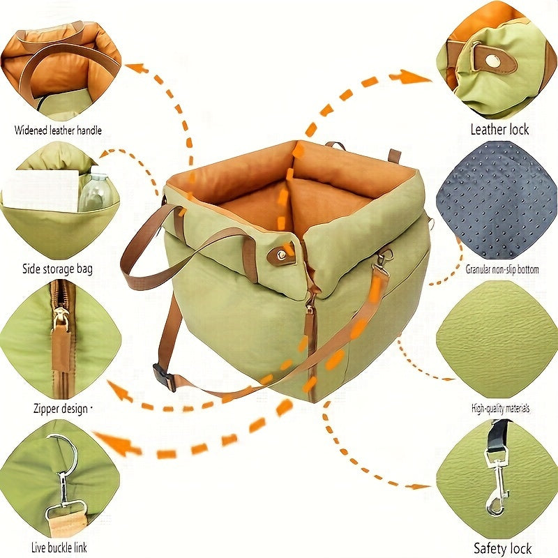 Luxury Polyester Dog Car Seat Booster, Double Seats Pet Bed with Safety Buckle for Travel