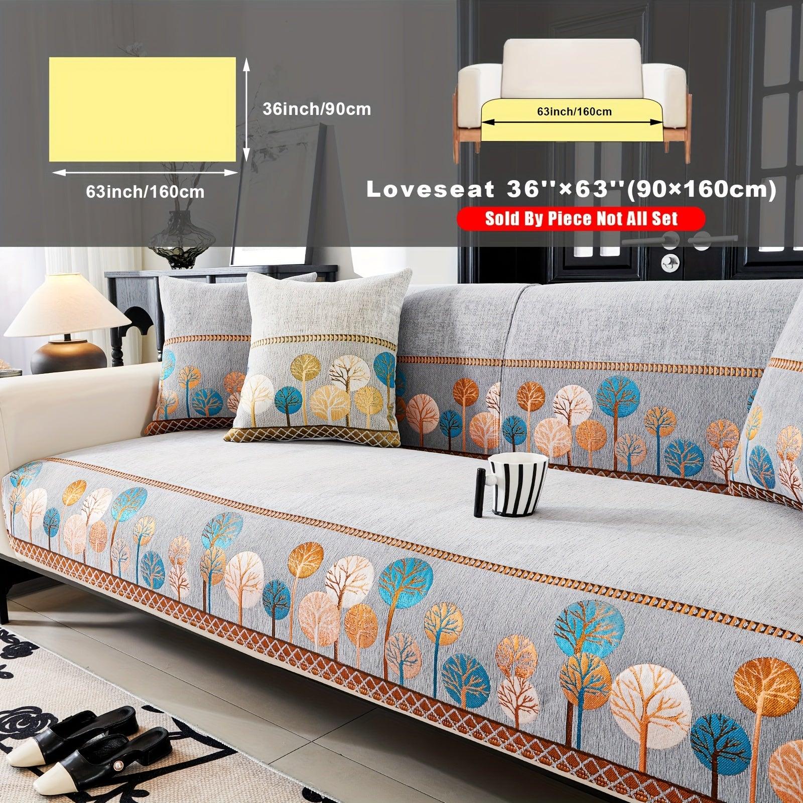 Boho Thick Chenille Fabric Sofa Cover with Tree Embroidery and Active Printing - topspet