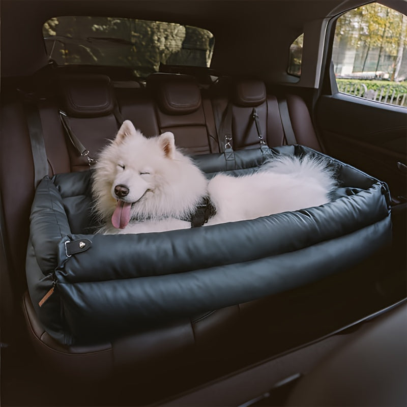Luxury Polyester Dog Car Seat Booster, Double Seats Pet Bed with Safety Buckle