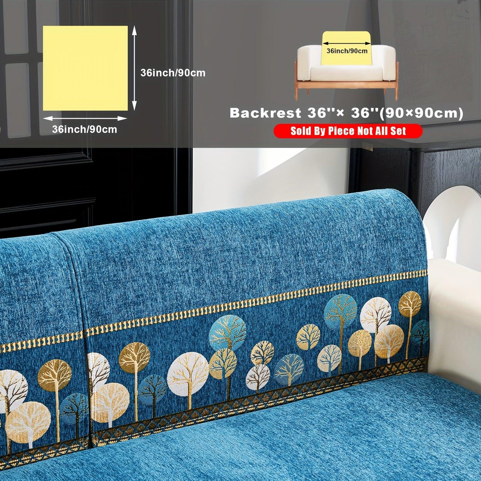 Boho Thick Chenille Fabric Sofa Cover with Tree Embroidery and Active Printing - topspet