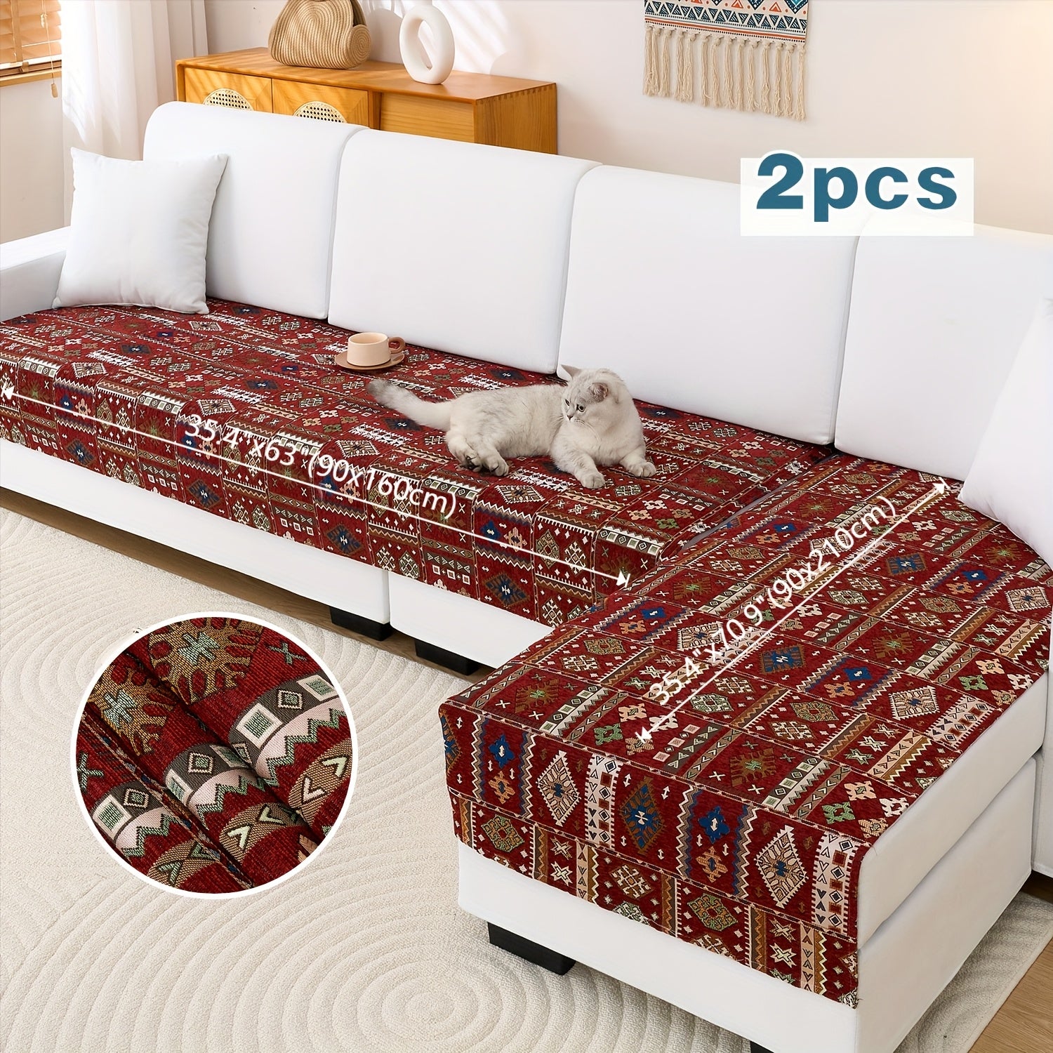 L Shape Couch Slip Cover – Cat Proof Chaise Couch Cover in Soft Linen Fabric
