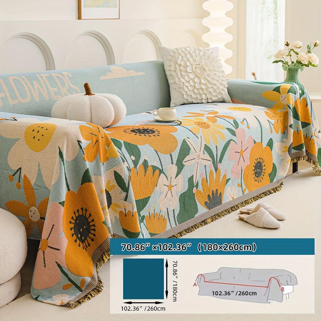 Boho Chic Colorful Sofa Cover with Tassels - All-Season Non-Slip Couch Protector - topspet