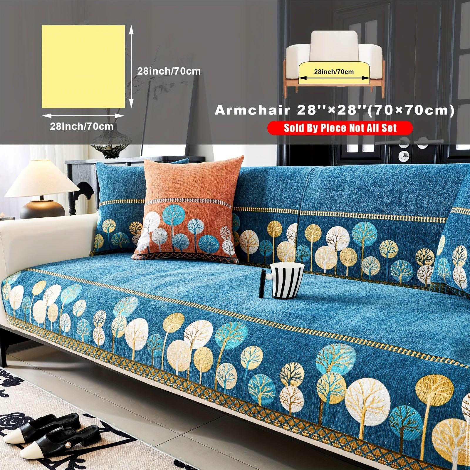 Boho Thick Chenille Fabric Sofa Cover with Tree Embroidery and Active Printing - topspet