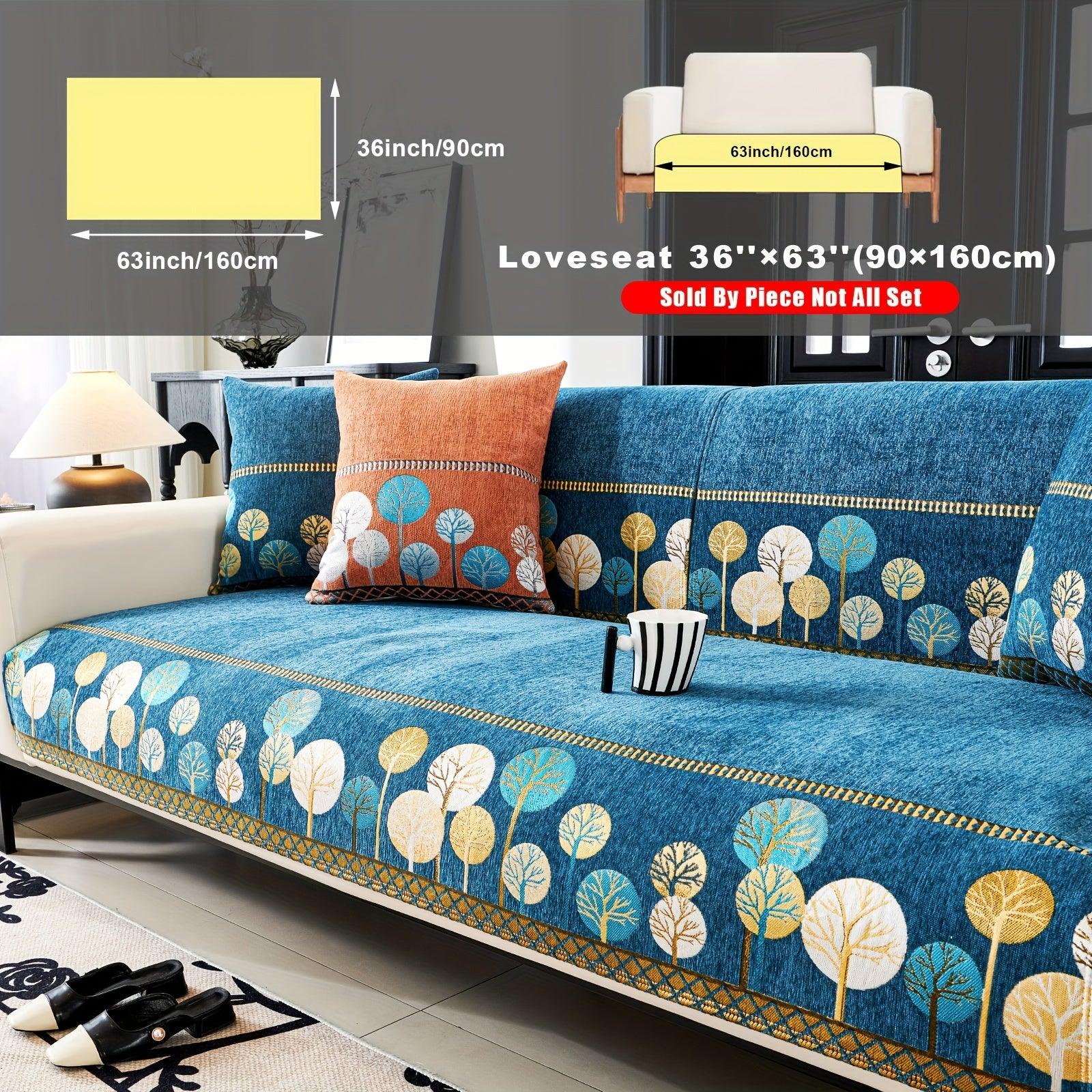 Boho Thick Chenille Fabric Sofa Cover with Tree Embroidery and Active Printing - topspet