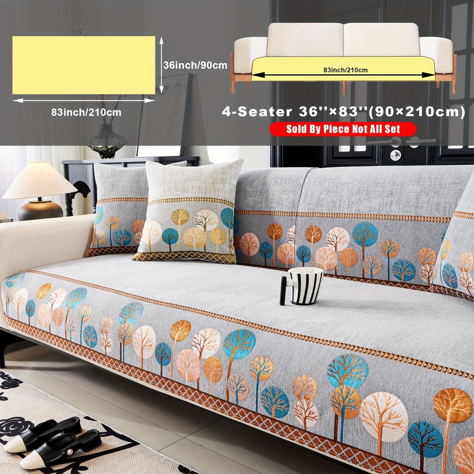 Boho Thick Chenille Fabric Sofa Cover with Tree Embroidery and Active Printing - topspet