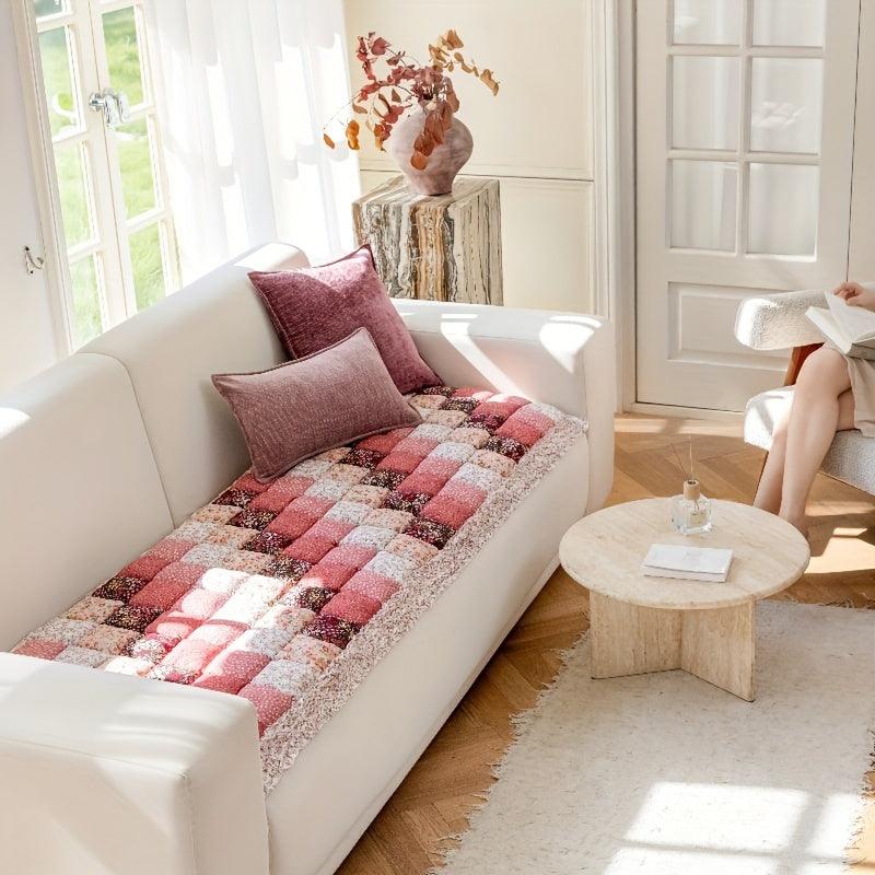 Garden Style Patchwork Cotton Sofa Cover Non-Slip Thickened Pet Friendly for Loveseat and Sofa, Easy Care Hand-Stitched Couch Pad with Spot-Clean Instructions - topspet