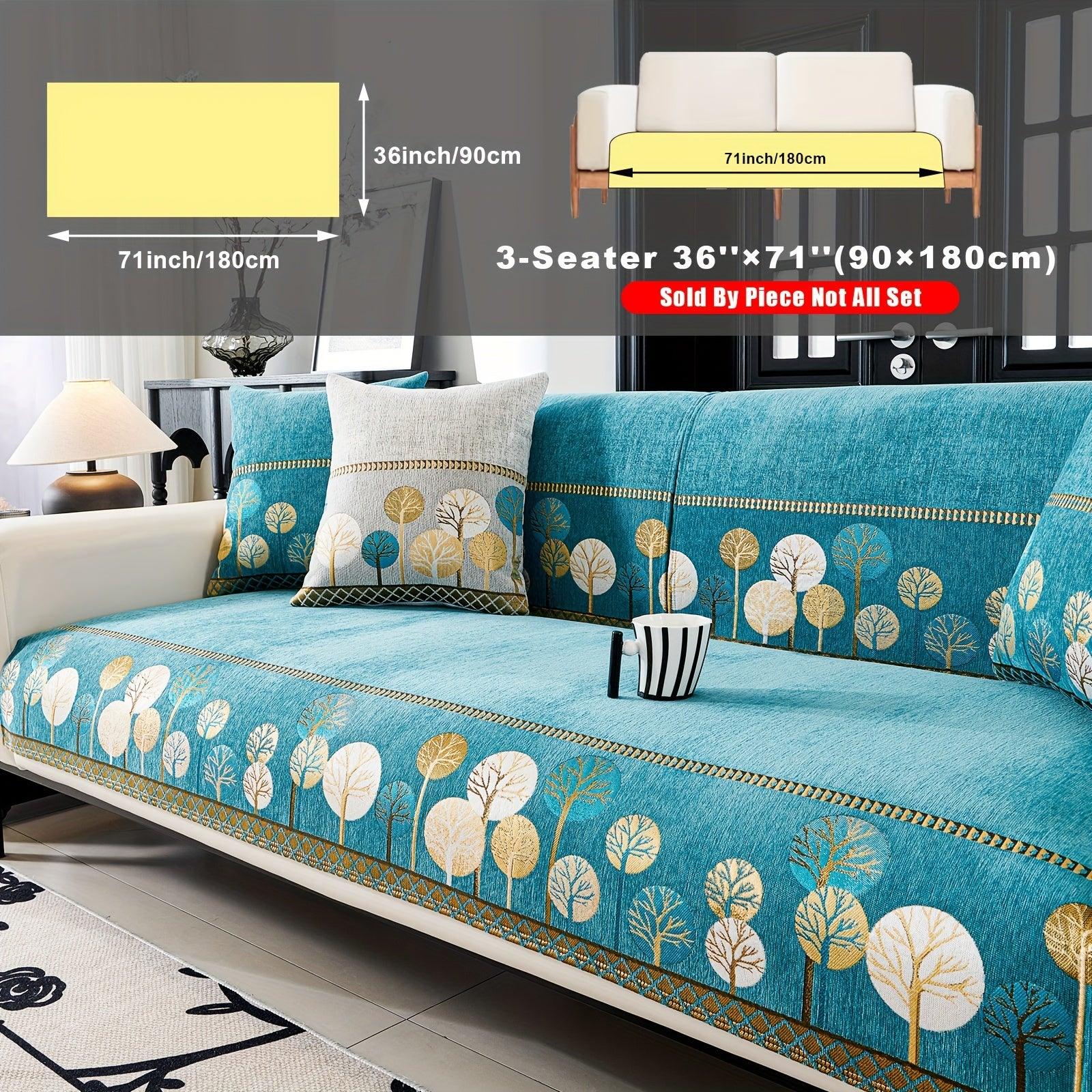 Boho Thick Chenille Fabric Sofa Cover with Tree Embroidery and Active Printing - topspet