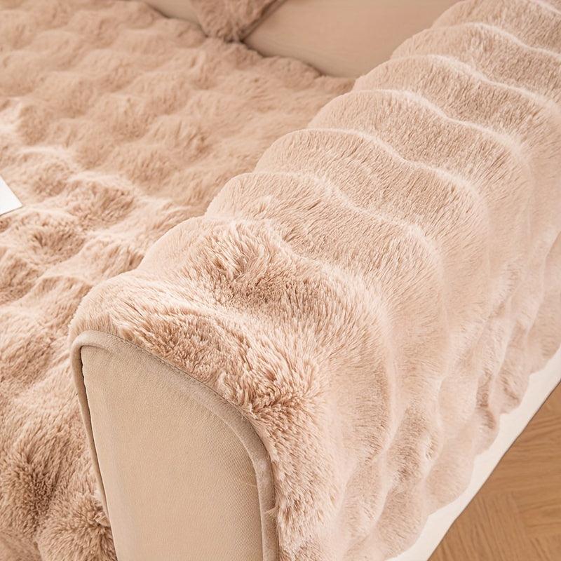 Soft & Cozy Imitation Rabbit Plush Sofa Cover - Winter Warm, Thick, Non-Slip - topspet