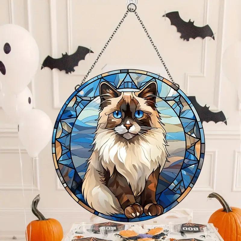 Halloween Decoration Round Acrylic Stain Hanging For Cat Lovers - topspet