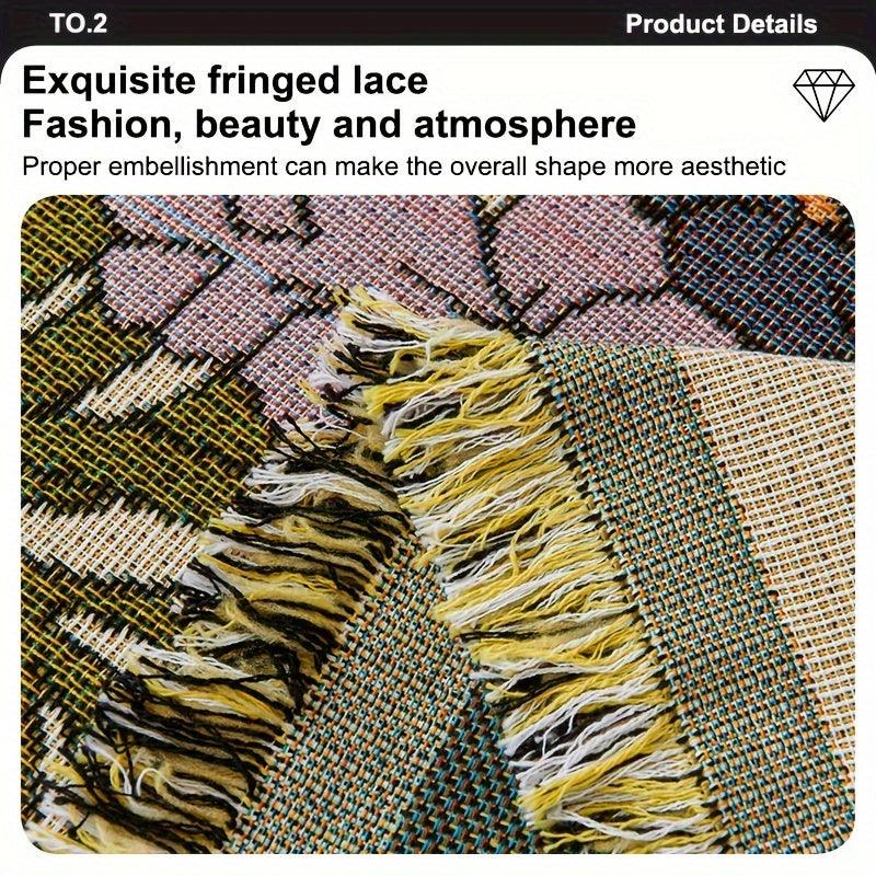 Classic Floral Pattern Sofa Throw Cover with Tassels, Washable Non-slip Multi-functional Pet-Friendly Furniture Protector for Armchairs to 4-Seater Sofas - Polyester, 350-400gsm, Season-Universal - topspet