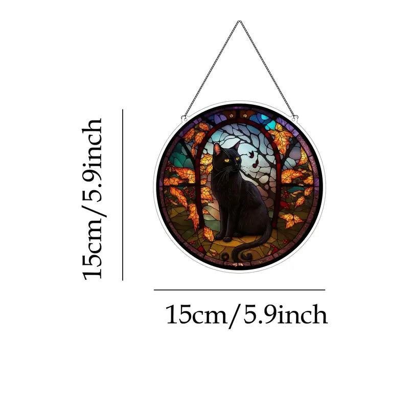 Halloween Decoration Round Acrylic Stain Hanging For Cat Lovers - topspet