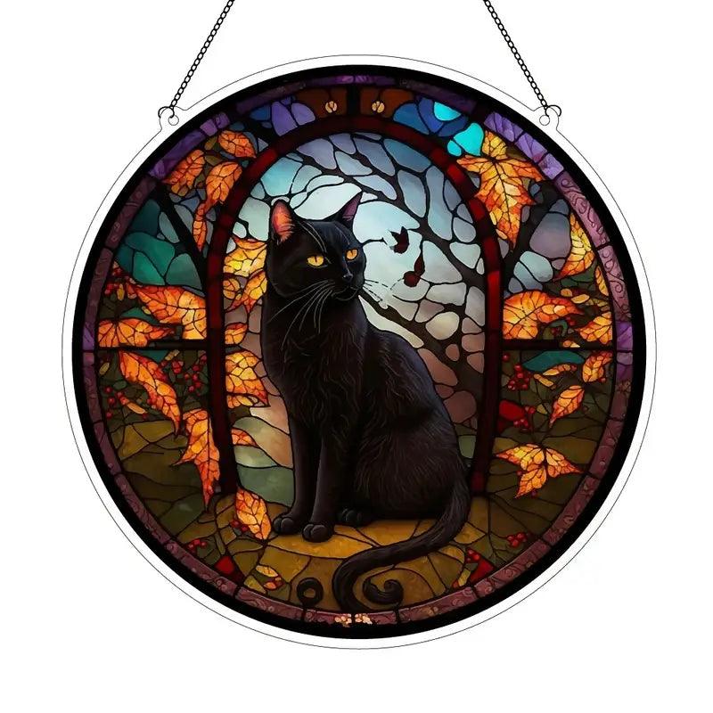Halloween Decoration Round Acrylic Stain Hanging For Cat Lovers - topspet
