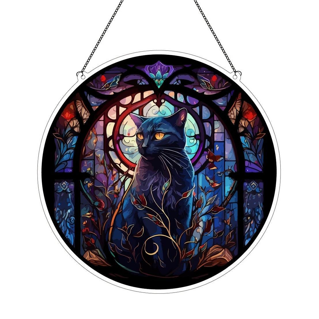 Halloween Decoration Round Acrylic Stain Hanging For Cat Lovers - topspet