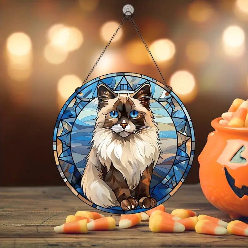 Halloween Decoration Round Acrylic Stain Hanging For Cat Lovers - topspet