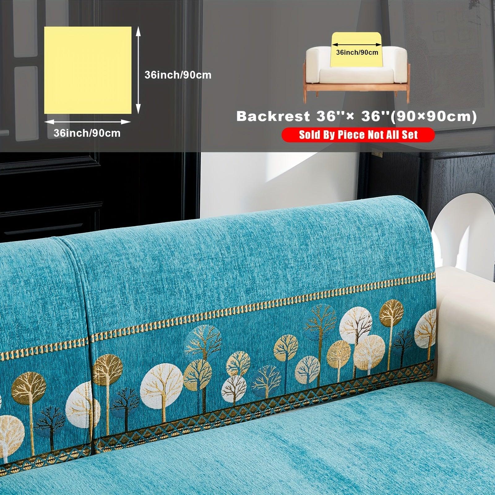 Boho Thick Chenille Fabric Sofa Cover with Tree Embroidery and Active Printing - topspet