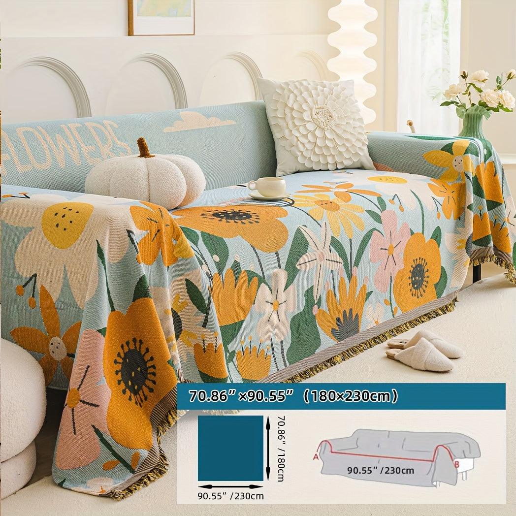 Boho Chic Colorful Sofa Cover with Tassels - All-Season Non-Slip Couch Protector - topspet