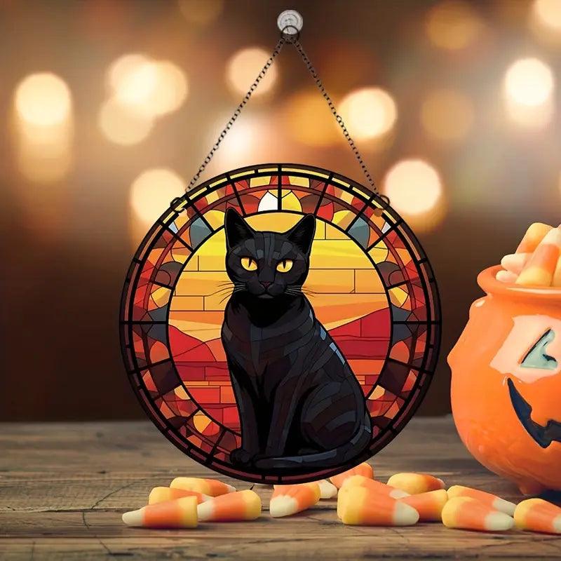 Halloween Decoration Round Acrylic Stain Hanging For Cat Lovers - topspet