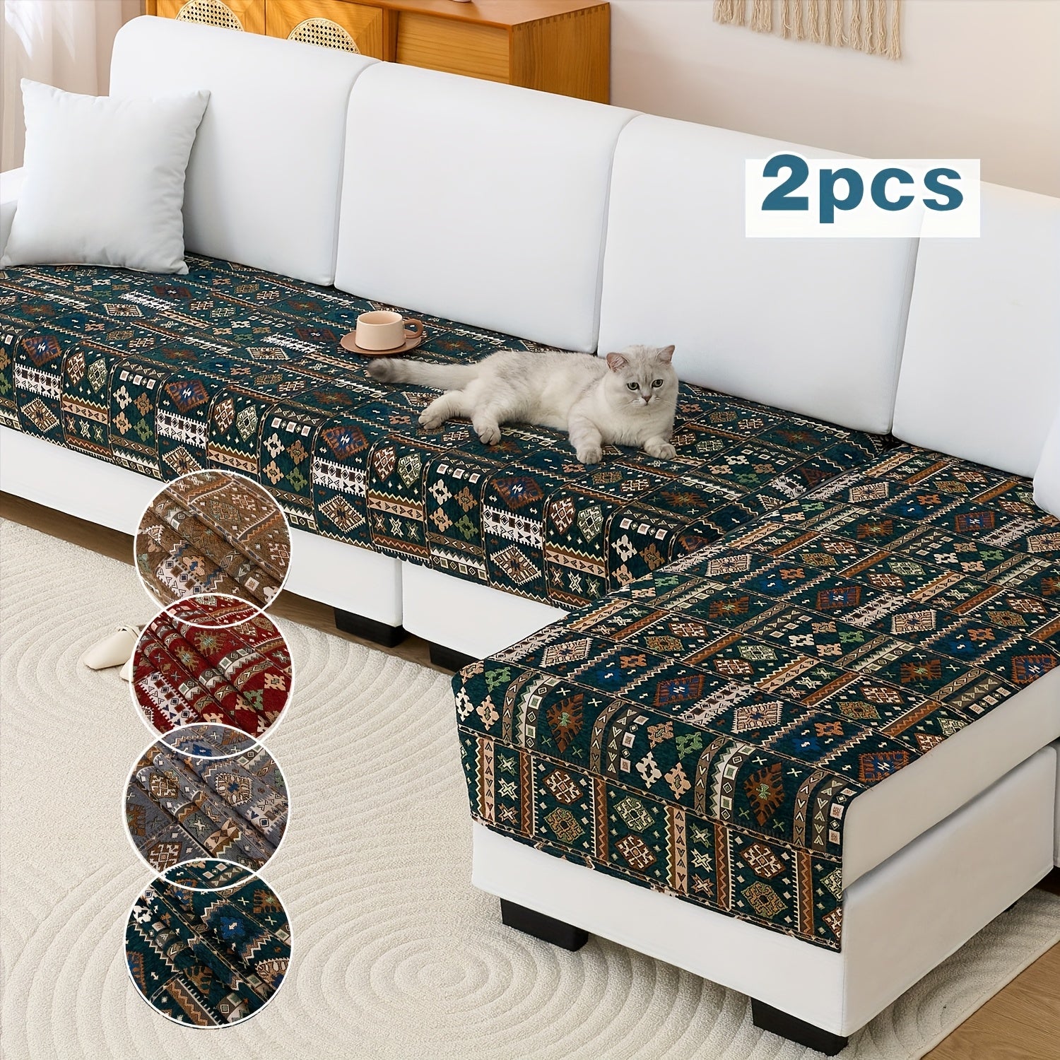 L Shape Couch Slip Cover – Cat Proof Chaise Couch Cover in Soft Linen Fabric