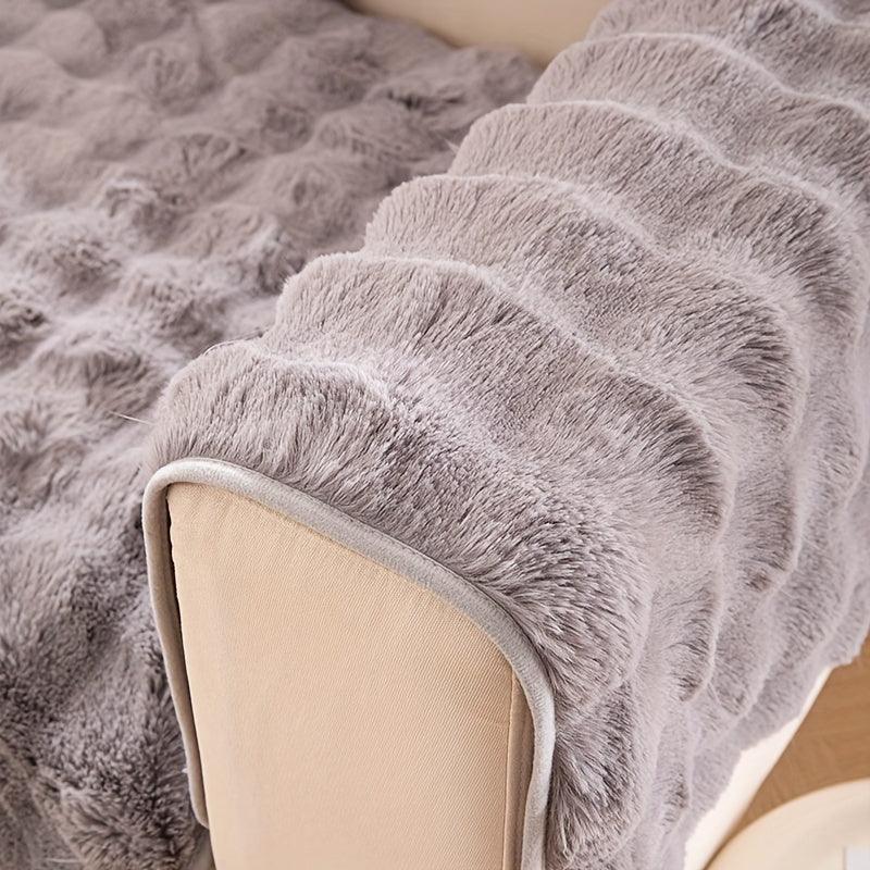Soft & Cozy Imitation Rabbit Plush Sofa Cover - Winter Warm, Thick, Non-Slip - topspet