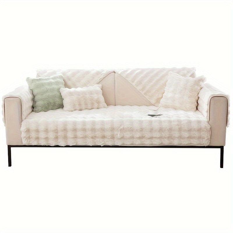 Soft & Cozy Imitation Rabbit Plush Sofa Cover - Winter Warm, Thick, Non-Slip - topspet